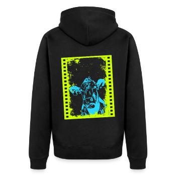 2reborn Blue Cow Kuh Cowanimal Moviestar 002 - Unisex Premium Bio Zip Hoodie - Schwarz - Hinten - Nico (187cm)