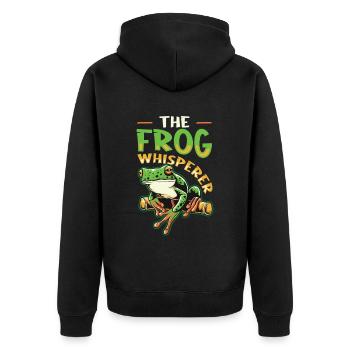 Der Froschflüsterer - Unisex Premium Bio Zip Hoodie - Schwarz - Hinten - Nico (187cm)