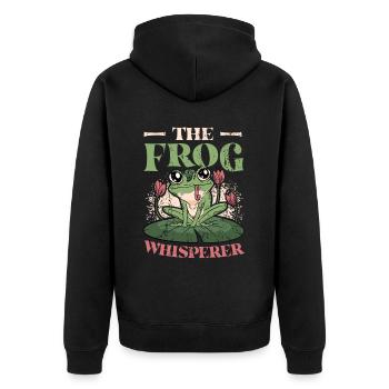 Der Froschflüsterer - Unisex Premium Bio Zip Hoodie - Schwarz - Hinten - Nico (187cm)