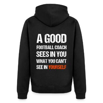 Ein guter Football Trainer - Unisex Premium Bio Zip Hoodie - Schwarz - Hinten - Nico (187cm)