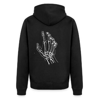 2reborn Skelett Hand scull hand shake skull 01 - Unisex Premium Bio Zip Hoodie - Schwarz - Hinten - Nico (187cm)