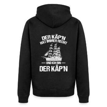 Der Käpt'n hat immer Recht ich bin der Kapitän Seg - Unisex Premium Bio Zip Hoodie - Schwarz - Hinten - Nico (187cm)