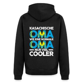 Kasachin Kasachstanische Oma Kasachstan - Unisex Premium Bio Zip Hoodie - Schwarz - Hinten - Nico (187cm)