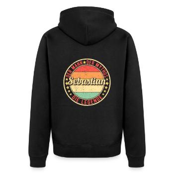 Sebastian Der Mann Der Mythos Die Legende - Unisex Premium Bio Zip Hoodie - Schwarz - Hinten - Nico (187cm)