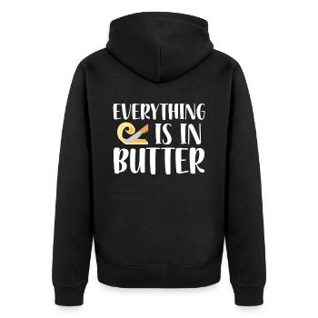 Alles Ist In Der Butter | Bäcker Shirt | Backen - Unisex Premium Bio Zip Hoodie - Schwarz - Hinten - Nico (187cm)
