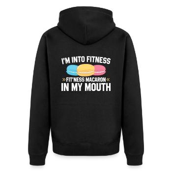 Fit'ness Macaron In My Mouth | Bake Tshirt | - Unisex Premium Organic Zip Hoodie - black - Back - Nico (187cm)