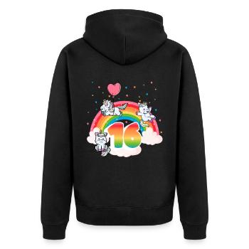 16th Birthday Rainbow Unicorn Theme - Unisex Premium Organic Zip Hoodie - black - Back - Nico (187cm)