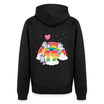19th Birthday Rainbow Unicorn Theme - Unisex Premium Organic Zip Hoodie - black - Back - Nico (187cm)