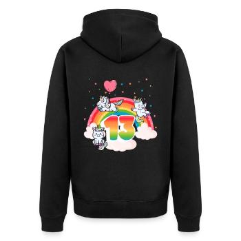 13th Birthday Rainbow Unicorn Theme - Unisex Premium Organic Zip Hoodie - black - Back - Nico (187cm)