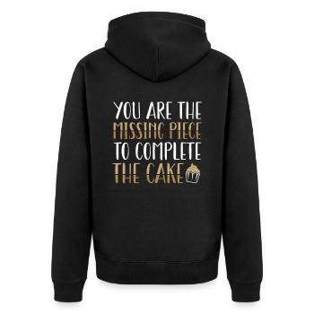 Du Bist Das Fehlende Stück Kuchen | Backen Tshirt - Unisex Premium Bio Zip Hoodie - Schwarz - Hinten - Nico (187cm)