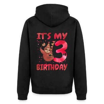 3rd Birthday Cute Sloth Party Hut Themed Birthday - Unisex Premium Organic Zip Hoodie - black - Back - Nico (187cm)