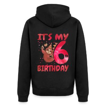 6th Birthday Cute Sloth Party Hat - Unisex Premium Organic Zip Hoodie - black - Back - Nico (187cm)