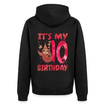 10th Birthday Cute Sloth Party Hat - Unisex Premium Organic Zip Hoodie - black - Back - Nico (187cm)