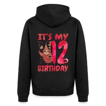 12th Birthday Cute Sloth Party Hut Themed - Unisex Premium Organic Zip Hoodie - black - Back - Nico (187cm)