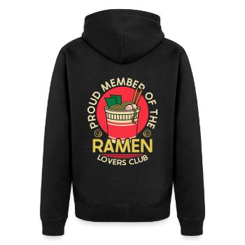 Proud Member Of The Ramen Lovers Club | Ramen - Unisex Premium Bio Zip Hoodie - Schwarz - Hinten - Nico (187cm)