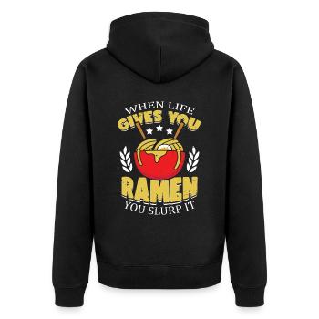 Quand la vie vous donne des ramen, vous les sirotez | - Veste à capuche bio Premium Unisexe - noir - Dos - Nico (187cm)