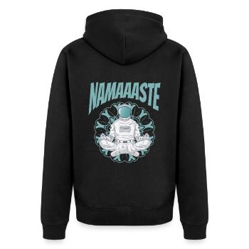 Namaste Weltraum Yoga Astronaut meditiert - Unisex Premium Bio Zip Hoodie - Schwarz - Hinten - Nico (187cm)