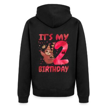 2nd Birthday Cute Sloth Party Hut Themed Birthday - Unisex Premium Organic Zip Hoodie - black - Back - Nico (187cm)