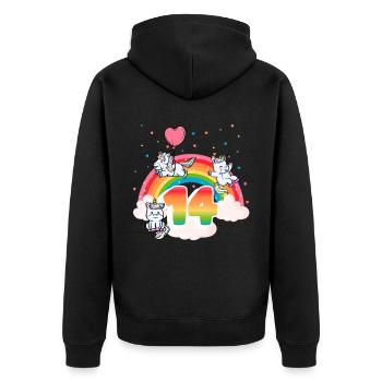 14th Birthday Rainbow Unicorn Theme - Unisex Premium Organic Zip Hoodie - black - Back - Nico (187cm)