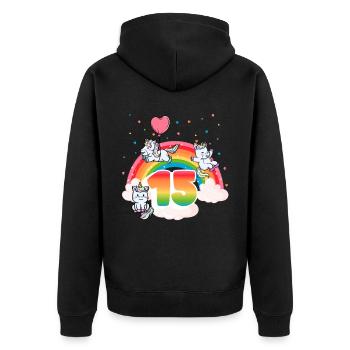 15th Birthday Rainbow Unicorn Theme - Unisex Premium Organic Zip Hoodie - black - Back - Nico (187cm)