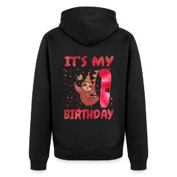 1st Birthday Cute Sloth Party Hut Themed Birthday - Unisex Premium Organic Zip Hoodie - black - Back - Nico (187cm)