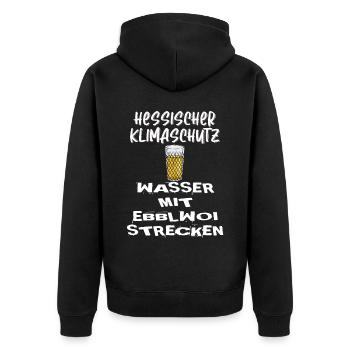 hessischer Klimaschutz Wasser mit Ebblwoi strecken - Unisex Premium Bio Zip Hoodie - Schwarz - Hinten - Nico (187cm)
