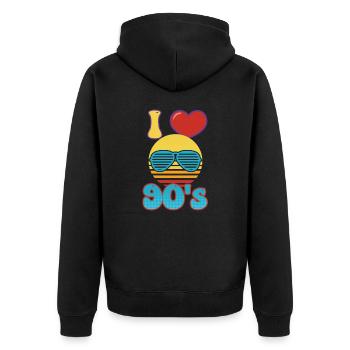 Ich liebe die 90er Ich liebe das Herz der 90er - Unisex Premium Bio Zip Hoodie - Schwarz - Hinten - Nico (187cm)