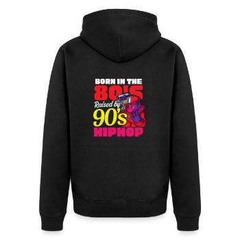 Ich liebe die 90er Jahre Born In 80s Raised By 90s Hip Hop - Unisex Premium Bio Zip Hoodie - Schwarz - Hinten - Nico (187cm)