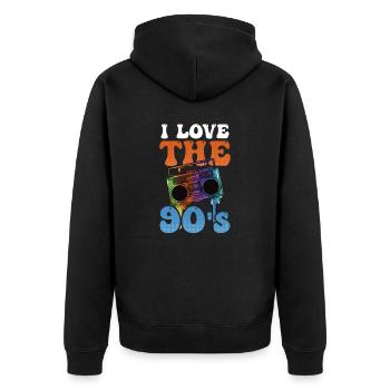 I Love The 90s I Love The 90s Cassette Player - Unisex Premium Bio Zip Hoodie - Schwarz - Hinten - Nico (187cm)