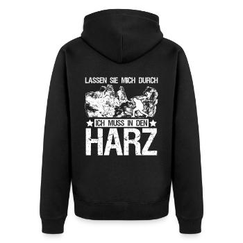 Harz Harzer Brocken - Unisex Premium Bio Zip Hoodie - Schwarz - Hinten - Nico (187cm)
