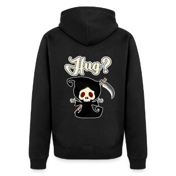 Sensenmann Hug? Grim Reaper - Unisex Premium Bio Zip Hoodie - Schwarz - Hinten - Nico (187cm)