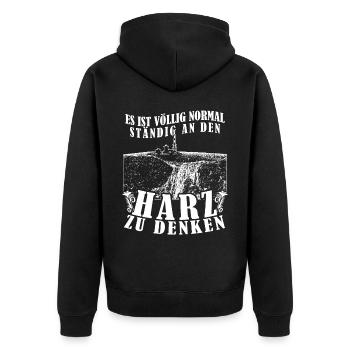 Harz Harzer Wandern Brocken - Unisex Premium Bio Zip Hoodie - Schwarz - Hinten - Nico (187cm)