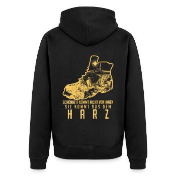 Harz Harzer Torfhaus Wandern Brocken - Unisex Premium Bio Zip Hoodie - Schwarz - Hinten - Nico (187cm)