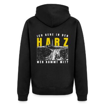 Harz Wandern Urlaub Harzer Brocken - Unisex Premium Bio Zip Hoodie - Schwarz - Hinten - Nico (187cm)