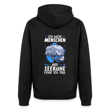 Seekühe finde ich toll Seekuh Meeressäuger - Unisex Premium Bio Zip Hoodie - Schwarz - Hinten - Nico (187cm)