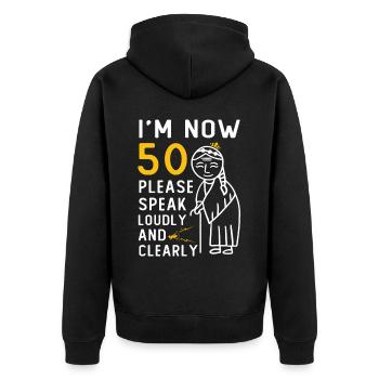 Frau 50. Geburtstag 50 Jahre Alt B-Day - Unisex Premium Bio Zip Hoodie - Schwarz - Hinten - Nico (187cm)