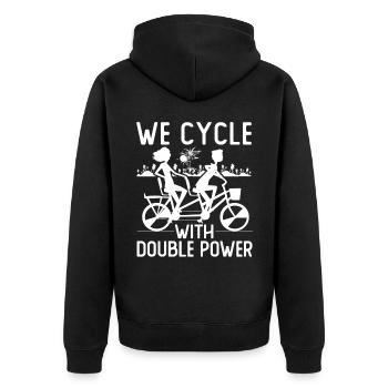 We ride with a double power tandem - Unisex Premium Organic Zip Hoodie - black - Back - Nico (187cm)