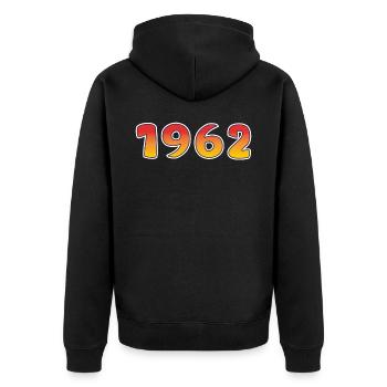 1962 Glücksjahr In Orange - Gelben Design - Unisex Premium Bio Zip Hoodie - Schwarz - Hinten - Nico (187cm)