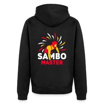 Sambo Meister Kampfkunst Kampfsport Training - Unisex Premium Bio Zip Hoodie - Schwarz - Hinten - Nico (187cm)