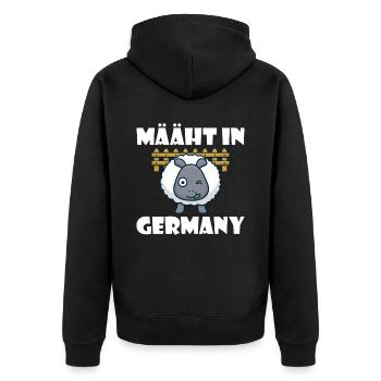 Mäht in Germany lustiger Rasenmäher und Schaf Spru - Unisex Premium Bio Zip Hoodie - Schwarz - Hinten - Nico (187cm)