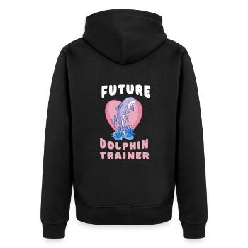 Niedliches Delfin Delfintrainer - Unisex Premium Bio Zip Hoodie - Schwarz - Hinten - Nico (187cm)