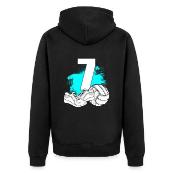 Volleyball 7 Years Old Volleyballer 7th Birthday - Unisex Premium Bio Zip Hoodie - Schwarz - Hinten - Nico (187cm)