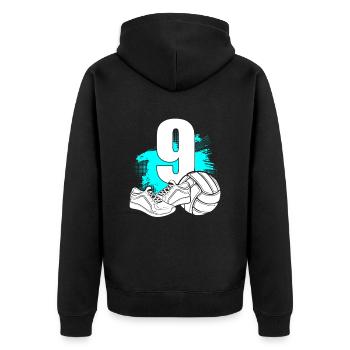 Volleyball 9 Years Old Volleyballer 9th Birthday - Unisex Premium Bio Zip Hoodie - Schwarz - Hinten - Nico (187cm)