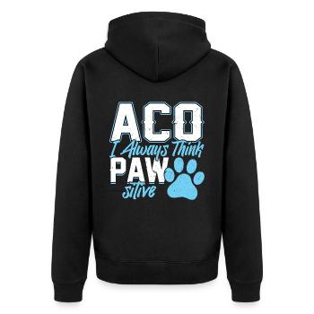 I always think with paws - animal inspector - Unisex Premium Organic Zip Hoodie - black - Back - Nico (187cm)