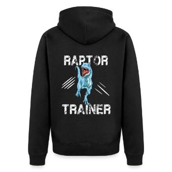 Raptor Trainer Dinosaurier Velociraptor Dino - Unisex Premium Bio Zip Hoodie - Schwarz - Hinten - Nico (187cm)