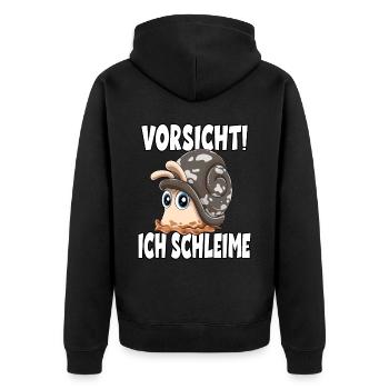 Vorsicht Ich Schleime für einen - Unisex Premium Bio Zip Hoodie - Schwarz - Hinten - Nico (187cm)