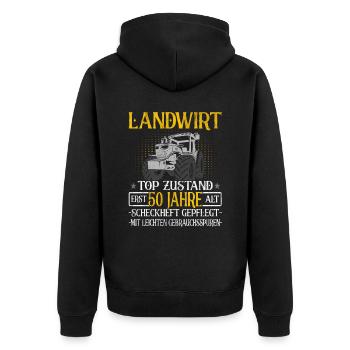 Landwirt 50 Jahre - Landwirtschaft - Bauernhof - Unisex Premium Bio Zip Hoodie - Schwarz - Hinten - Nico (187cm)