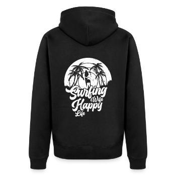 Surf femme Happy Life Wellenreiten Surfen Surfer - Veste à capuche bio Premium Unisexe - noir - Dos - Nico (187cm)