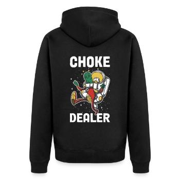 Choke Dealer Jiu Jitsu Geschenk - Unisex Premium Bio Zip Hoodie - Schwarz - Hinten - Nico (187cm)