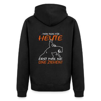 Mein Plan für heute Westernreiten - Reining Pferd - Unisex Premium Bio Zip Hoodie - Schwarz - Hinten - Nico (187cm)